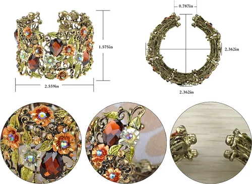 Miniatura 5 de Alilang Brazalete inspirado en antigüedades con jardín de flores y estrás