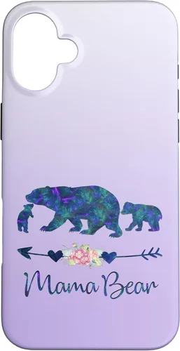 Miniatura 23 de Teal Blue Purple Floral Mama Bear and Two Cubs Silver Purple Case for iPhone 17