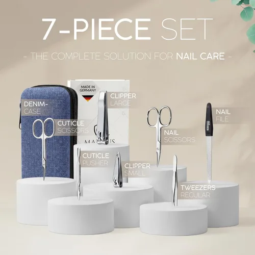 Miniatura 3 de Set de manicura Solingen hecho en Alemania - Kit exclusivo de 7 piezas de cortauñas para dedos de manos y pies para mujeres y hombres en estuche