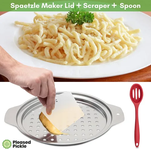 Miniatura 2 de Spaetzle Maker Tapa y raspador – 12.8 x 10.2 pulgadas, grado alimenticio, acero inoxidable, fideos alemanes de huevo, dumpling Swiss Knoepfle