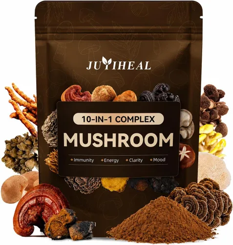 Miniatura 11 de Polvo de hongos 10 en 1, complejo de hongos de 2000 mg - Melena de león, Reishi, Shiitake, Chaga, cola de pavo, Cordyceps, Maitake y más, mezcla