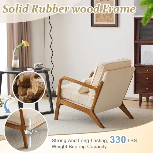 Miniatura 5 de VINGLI Juego Mejorado de 2 Sillones de Acento de Pana Premium, Sillón Tapizado con Brazos, Silla de Lectura Cómoda de Madera Maciza con Almohada