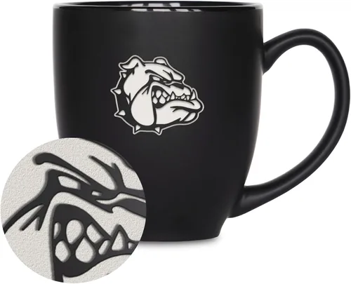 Miniatura 412 de Rico Industries - Taza de cerámica mate negra con grabado láser estándar de 15oz para NCAA (escuelas T & U) - Para bebidas calientes o frías