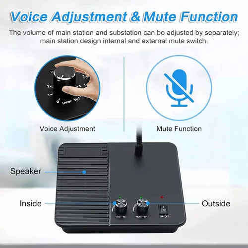 Miniatura 5 de CallToU Sistema de intercomunicación con altavoz de ventana, intercomunicación de 2 vías, antiinterferencia, micrófono, contador, intercomunicador