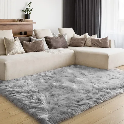 Miniatura 18 de LOCHAS Alfombra mullida ultrasuave, alfombra de pelo sintético de oveja, para el dormitorio, para colocar junto a la cama, para la sala