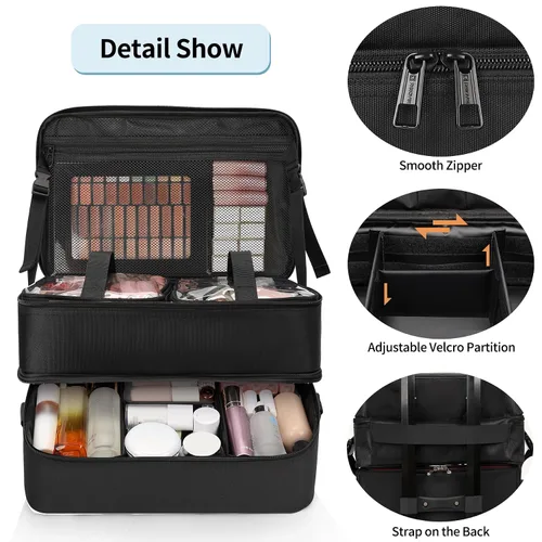 Miniatura 5 de Estuche de maquillaje grande con una bolsa de viaje grande para estilista, bolsa de peluquería con bolsa desmontable, aislamiento térmico y capa