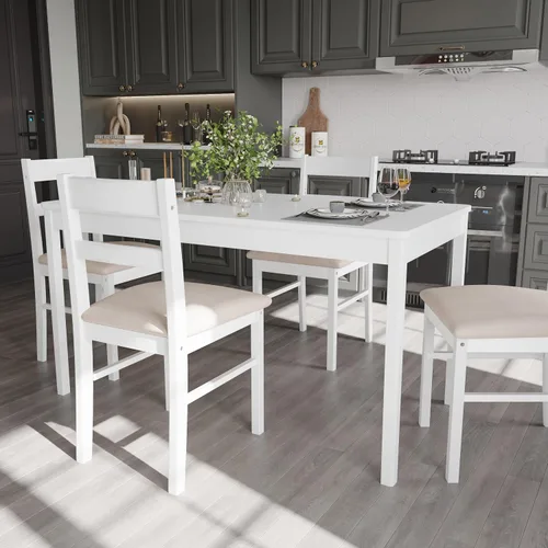 Miniatura 4 de Juego de 2 sillas de cocina de madera maciza para comedor, cocina y comedor, color blanco