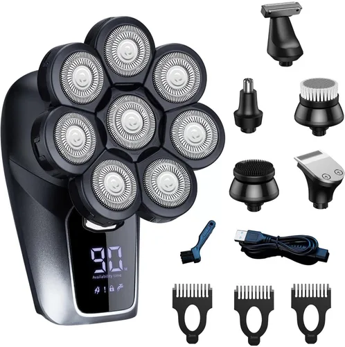 Afeitadoras de cabeza para hombres calvos, afeitadoras eléctricas 8D para hombres calvos, afeitadora eléctrica de cabeza calva con recortadora de