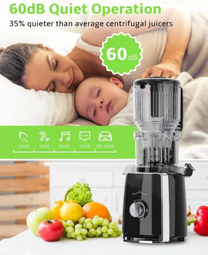 Miniatura 8 de Exprimidor de prensa en frío, masticación lenta con canal de alimentación ancho para frutas y verduras enteras Mayor rendimiento de jugo