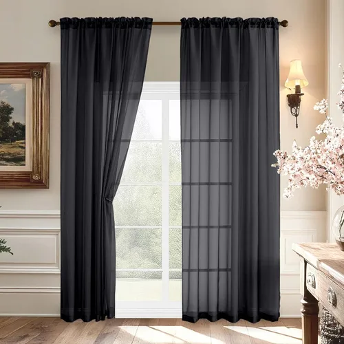 Miniatura 172 de Aiyufeng 2 paneles de cenefa transparente negra de 14 pulgadas de largo, cortinas cortas negras transparentes para dormitorio, cortinas de cocina