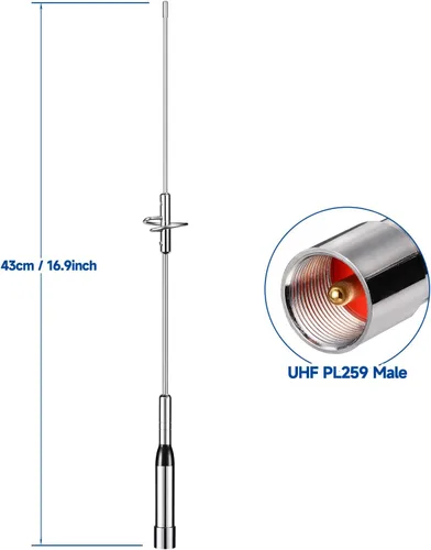 Miniatura 2 de Bingfu Antena de alta ganancia para radio de jamón móvil para vehículos, VHF UHF de doble banda 136-174MHz 400-470MHz, antenas antioxidantes