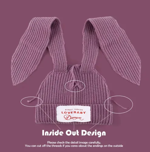Miniatura 3 de Gorro de punto con orejas largas de conejo, gorro divertido de invierno, gorro cálido de punto de conejo de ganchillo para exteriores