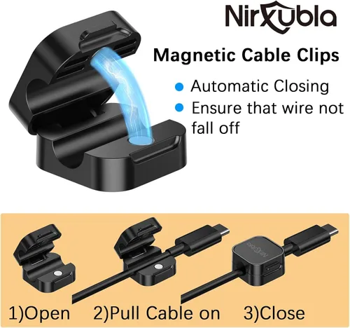Miniatura 2 de Paquete de 6 clips magnéticos para cables, organizador de cables adhesivo mejorado, gestión de cables de escritorio, mini soporte para clips
