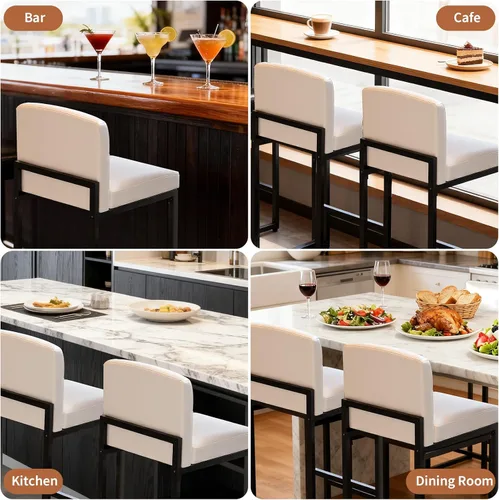 Miniatura 8 de GarveeHome Juego de 2 taburetes de bar, modernos taburetes de bar de altura de mostrador con respaldo y reposapiés, taburetes de bar tapizados