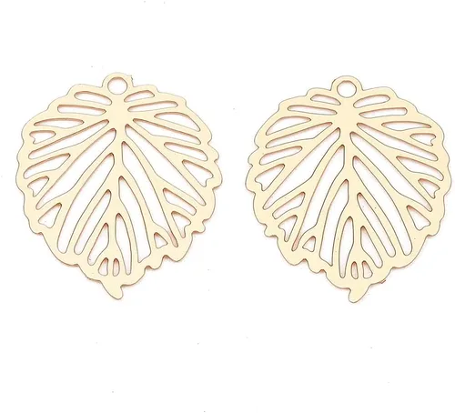 Miniatura 18 de Beadthoven - Colgantes de filigrana dorada clara, adornos de metal grabados, dijes de conector hueco para aretes, collares, accesorios para hacer