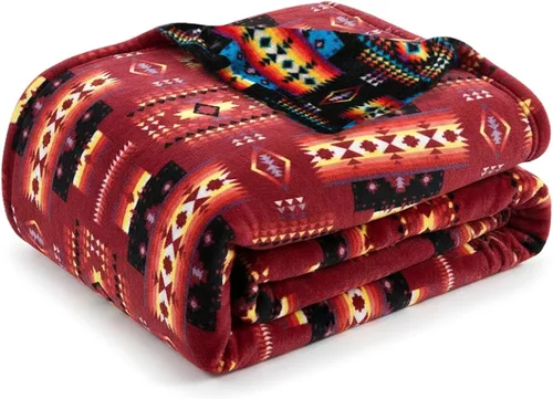 Miniatura 13 de Manta de forro polar Sacred Thread estilo azteca, reversible, manta nativa americana, manta para arreglar estilo occidental, nativa americana