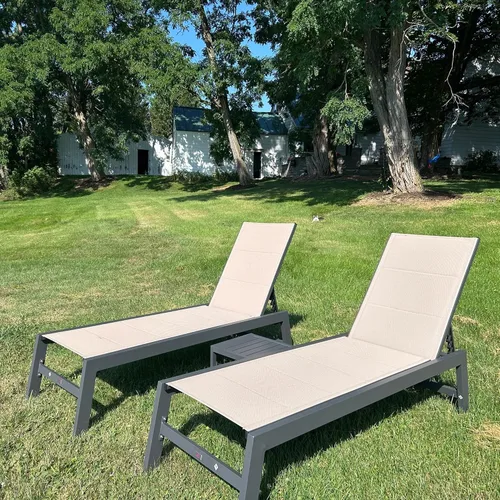 Miniatura 10 de PURPLE LEAF Juego de 2 tumbonas de aluminio para patio al aire libre con ruedas y mesa auxiliar, tumbona de piscina para jardín al aire libre, junto