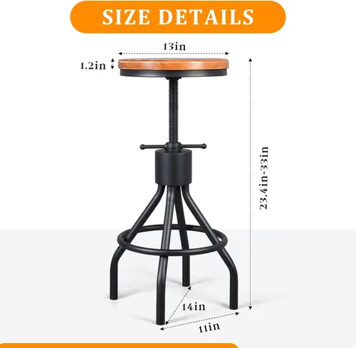 Miniatura 2 de Taburete de bar industrial vintage con altura ajustable, taburete de cocina estilo francés de granja, silla giratoria, madera maciza Chiar, fácil