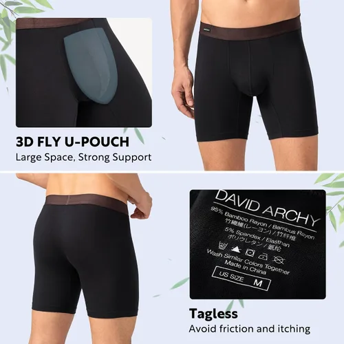 Miniatura 2 de DAVID ARCHY Calzoncillos tipo bóxer para hombre, paquete de 3 unidades, rayón hecho de bambú, ropa interior fresca con bolsa de soporte 3D, suave