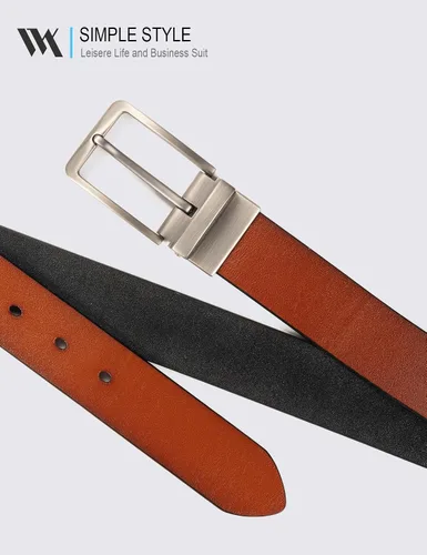 Miniatura 5 de WOLFANT Cinturón de cuero reversible dos en uno, cinturón casual 100% italiano de grano completo de cuero sólido