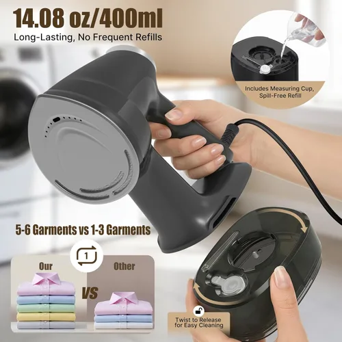 Miniatura 6 de Vaporizador de vacío para ropa de mano: succión ajustable de 2500 a 3600 Pa, sin fugas y vapor estable, vaporizador portátil para ropa de viaje