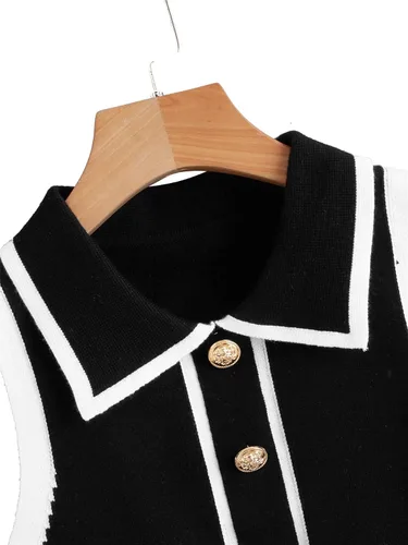 Miniatura 3 de Verdusa Suéter sin mangas con cuello a rayas y botones para mujer