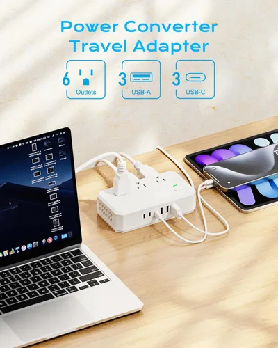 Miniatura 2 de Adaptador de viaje de Estados Unidos a Europa de 220 V a 110 V convertidor de voltaje con carga USB de 4.5 A de 6 puertos y adaptador de enchufe