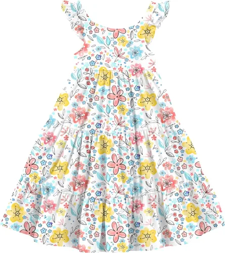 Miniatura 21 de Vieille Vestido de verano para niñas pequeñas, con volantes, sin mangas, casual, vestido de playa, escalonado, vestido de princesa para 2-8 años