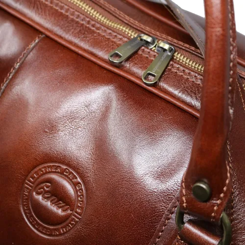 Miniatura 5 de Cenzo Duffle Vecchio - Bolsa de viaje de cuero italiano marrón, Vecchio marrón