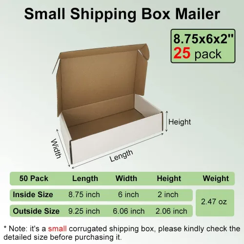 Miniatura 2 de Cajas de envío pequeñas de 9 x 6 x 2 pulgadas, paquete de 25 sobres de cartón corrugado blanco, suministros de embalaje para pequeñas empresas