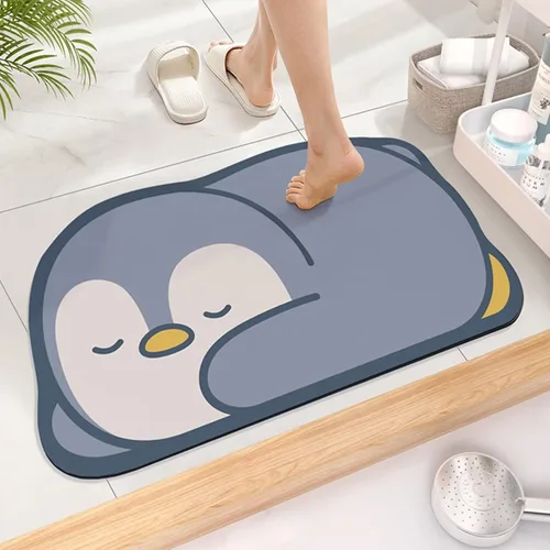 Miniatura 17 de Tapete de baño súper absorbente, tapete de entrada antideslizante con dibujos animados, cojín de secado rápido para suelo de baño y ducha