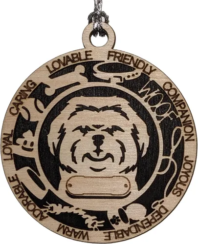 Miniatura 52 de Adorno de Navidad personalizado de madera para perro de 3 pulgadas, nombre y texto personalizables, hecho a mano en Estados Unidos, diseño de corte
