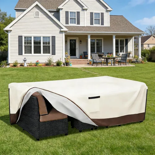 Miniatura 7 de Fundas impermeables para muebles de patio, 600D resistente para juegos de 6/7/8 piezas, sofá seccional, sillas mecedoras giratorias, mesa de café