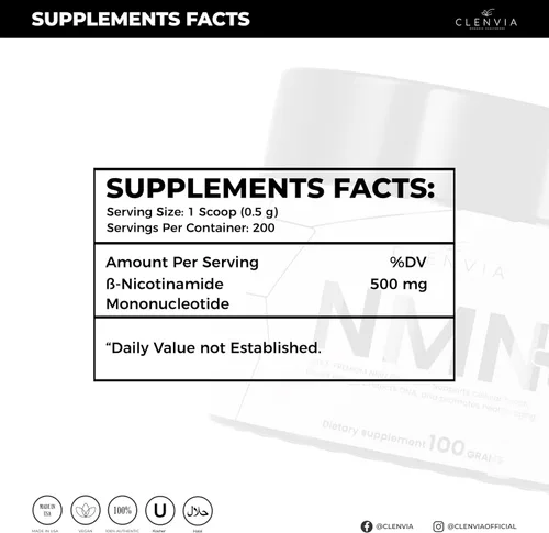 Miniatura 2 de Polvo NMN Ultra Premium – 500 mg por porción – Soporte NAD+, energía celular y envejecimiento saludable – Vegano, sin OMG, probado en laboratorio