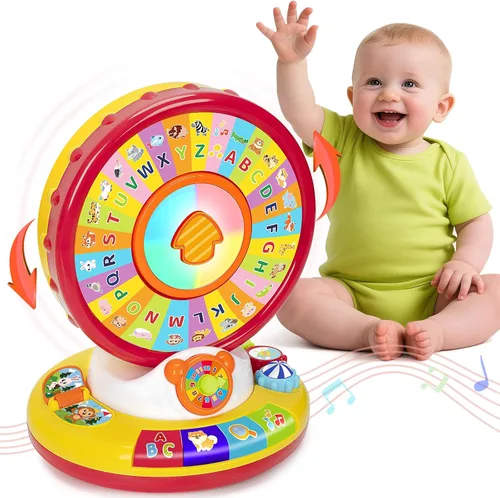 Juguete de aprendizaje para niños y niñas de 1, 2, 3 años, girar y cantar, juguetes musicales del alfabeto con luz y sonidos de animales, juegos Rojo