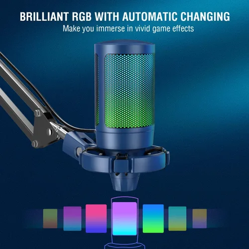 Miniatura 3 de FIFINE - Kit de micrófono USB para juegos, transmisión, grabación y PC, micrófono condensador para computadora RGB, paquete para podcasts, audio