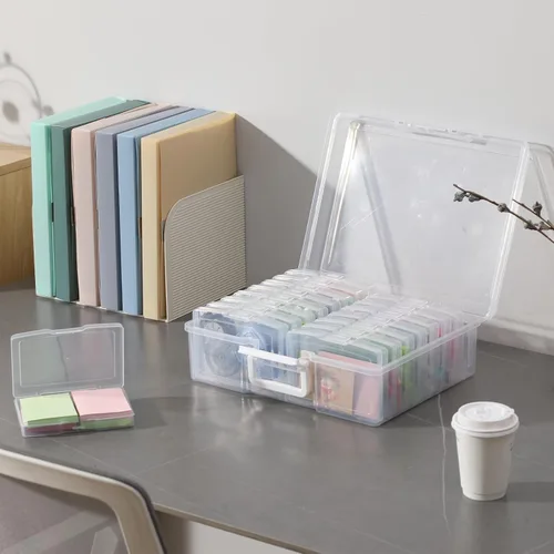 Miniatura 6 de novelinks Organizadores de fotos transparentes de 4 x 6 pulgadas y caja de almacenamiento de fotos con asa, 16 fundas interiores para fotos
