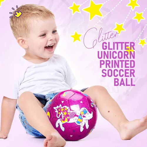 Miniatura 5 de ZOOJOY Pelota de fútbol tamaño 3 para niñas, pelota de fútbol rosa de unicornio para niños, regalo para niños pequeños con bomba, juguetes de juego