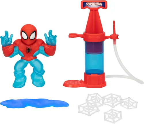 Heroes of Goo Jit Zu Marvel Hero Creator Spider-Man con 3 rellenos únicos de Goo, mezcla, rellena y crea tu propia figura de acción elástica de