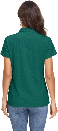 Miniatura 4 de MAGCOMSEN Polo para mujer UPF 50+, protección solar, 4 botones, casual, trabajo, secado rápido, manga corta, cuello de golf