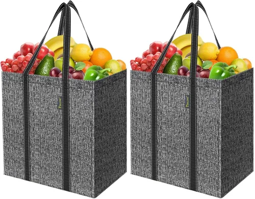 Miniatura 25 de BALEINE 2 PK Grocery Bags Reusable Shopping Bags with Reinforced Bottom, Heavy Duty Foldable Tote Bags (Antique Folidage)