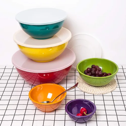 Miniatura 4 de Cuencos para mezclar de melamina con tapas, 6 cuencos de melamina y 6 tapas de plástico, multicolor Varios