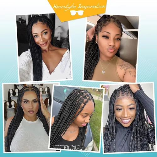 Miniatura 7 de Kalyss Pelucas trenzadas sin nudos para mujer, peluca trenzada con encaje frontal de 13 x 8 pulgadas, pelucas trenzadas con cabello de bebé, peluca