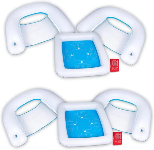 Miniatura 10 de ZONETECH Mesa de juego inflable y sillas con cartas de juego impermeables, mesa flotante para piscina para adultos, familia, fiesta, juego