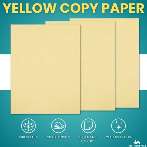 Miniatura 2 de 1InTheOffice Papel de copia amarillo, papel de copia de color amarillo, papel de impresora tamaño carta de 8.5 x 11 pulgadas, densidad de 20 libras