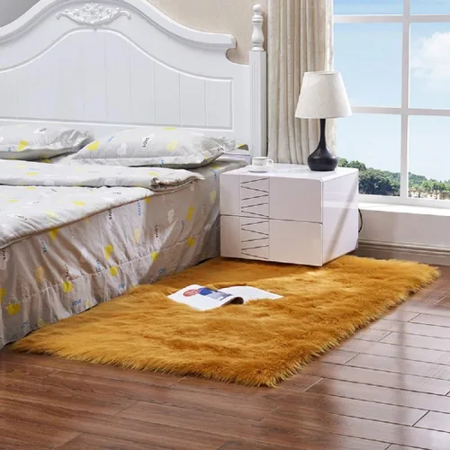 Miniatura 14 de Alfombra de piel sintética suave de lujo de piel de oveja esponjosa y lanuda para silla de dormitorio, sofá o para salón, color rosa bebé, alfombra