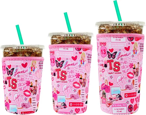 Miniatura 15 de YR Funda aislante de neopreno reutilizable para tazas de café helado, paquete de 3 fundas para bebidas heladas y calientes, enfriador de bebidas