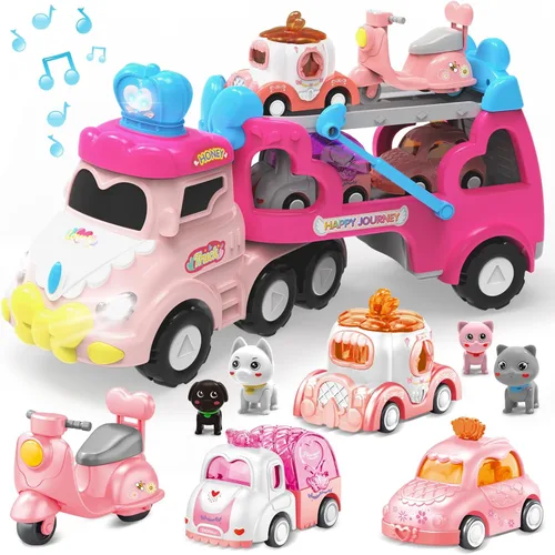 Miniatura 9 de Juguetes de Dinosaurio para Niños 2 3 4 5 6, 5 en 1 Camión de Dinosaurio con 4 Coches de Dino, Luz y Sonido, Juguetes para Niños de 2 a 7 Años