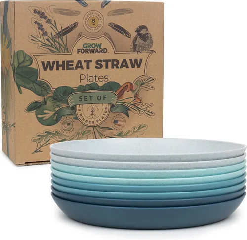 Miniatura 10 de Grow Forward Platos de postre de paja de trigo prémium – Juego de 8 platos de plástico duro reutilizables de 8 pulgadas – Platos irrompibles aptos