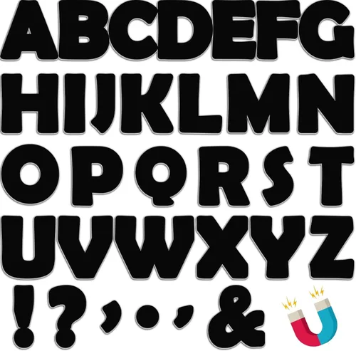 Qyeahkj 103 letras magnéticas negras de 2 pulgadas, letras magnéticas clásicas negras para pizarra blanca, nevera, kit de letras magnéticas del